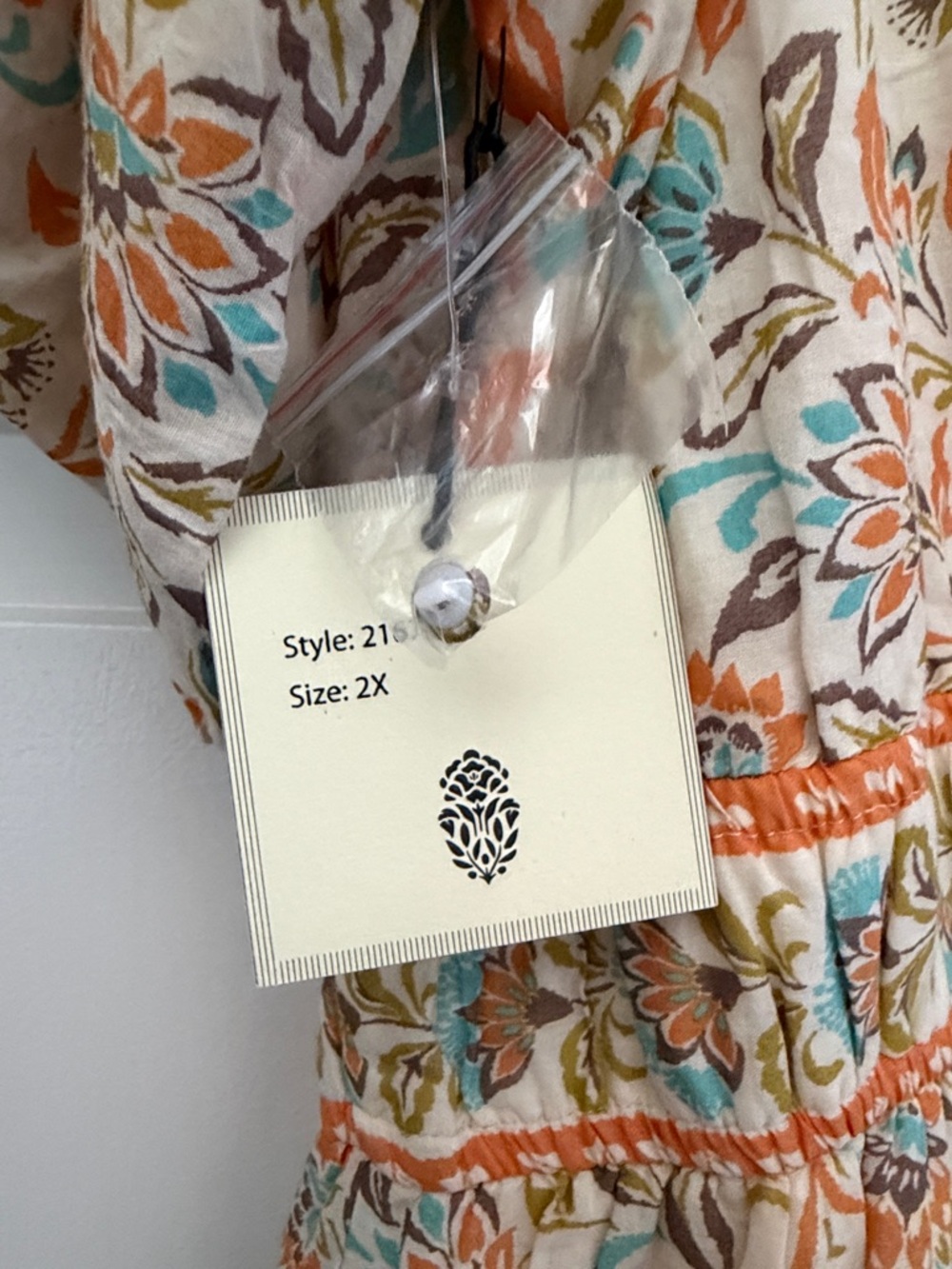 Women's Floral Maxi Dress - Cream & Orange - Picture 6 of 6
